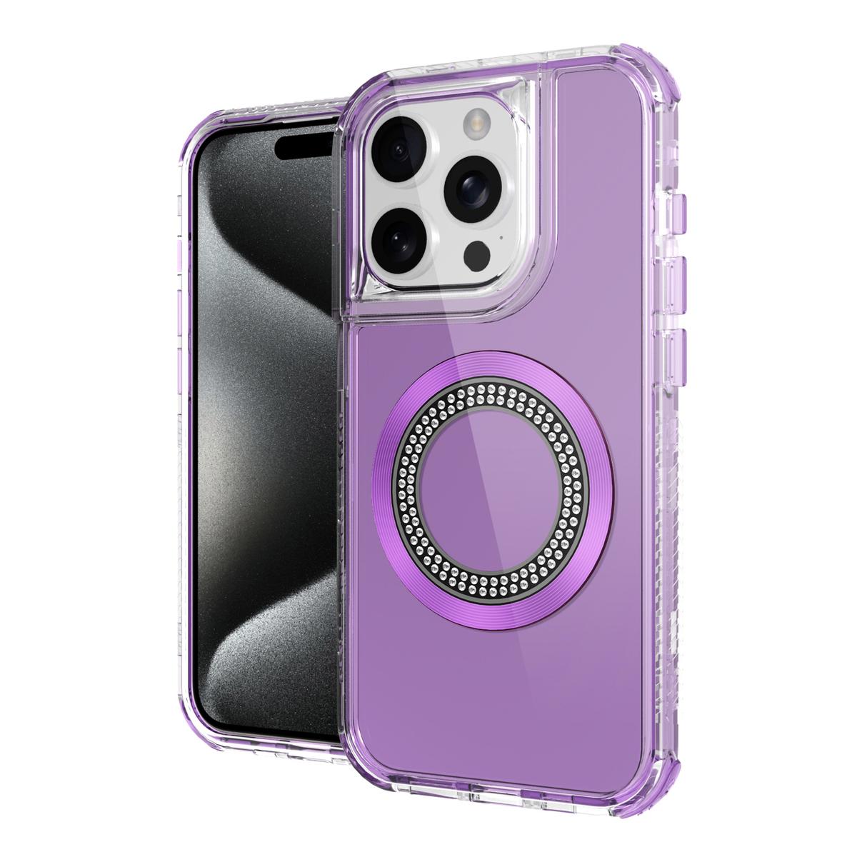 iPhone 15 Pro Max 3-in-1 Chrome Bling Hybrid Case – Magnetic Ring Circle, Sparkle Shockproof Cover, photo 3 of 6