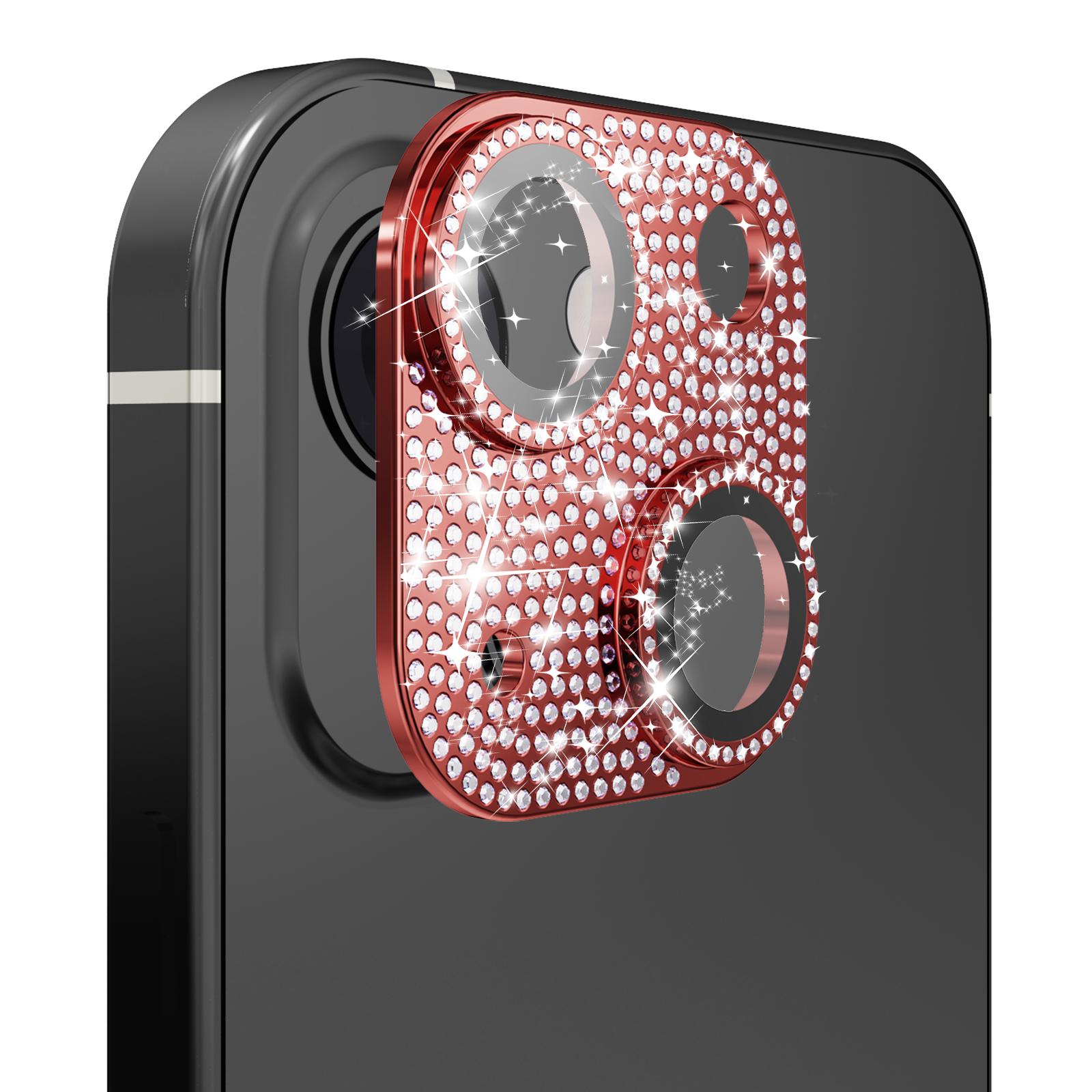 Apple iPhone 13/13 Mini Diamond Bling Camera Lens Full Tempered Glass - Red