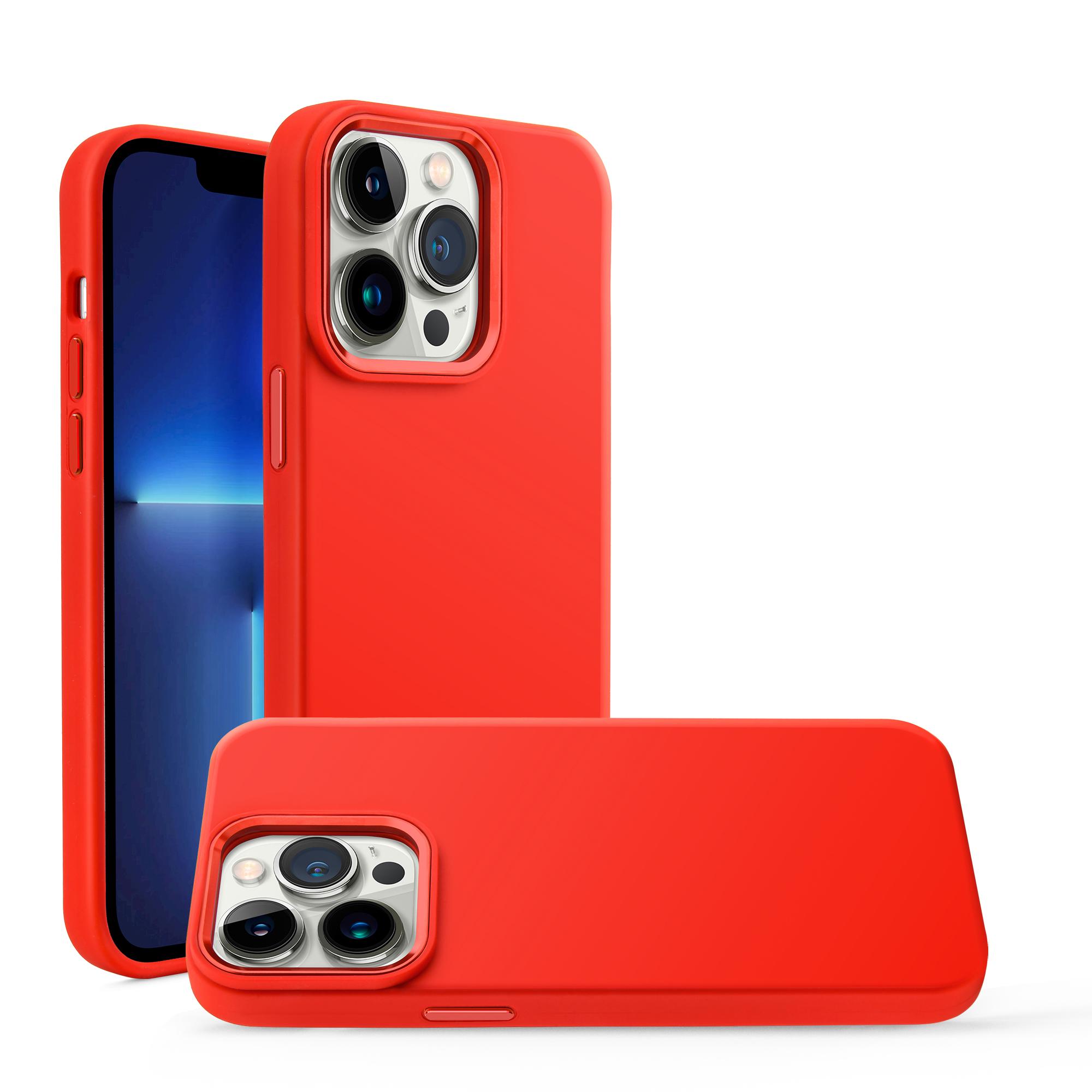 iPhone 15 Premium LIQUID Silicone with Metal Buttons and Camera Edges Case Cover - Red