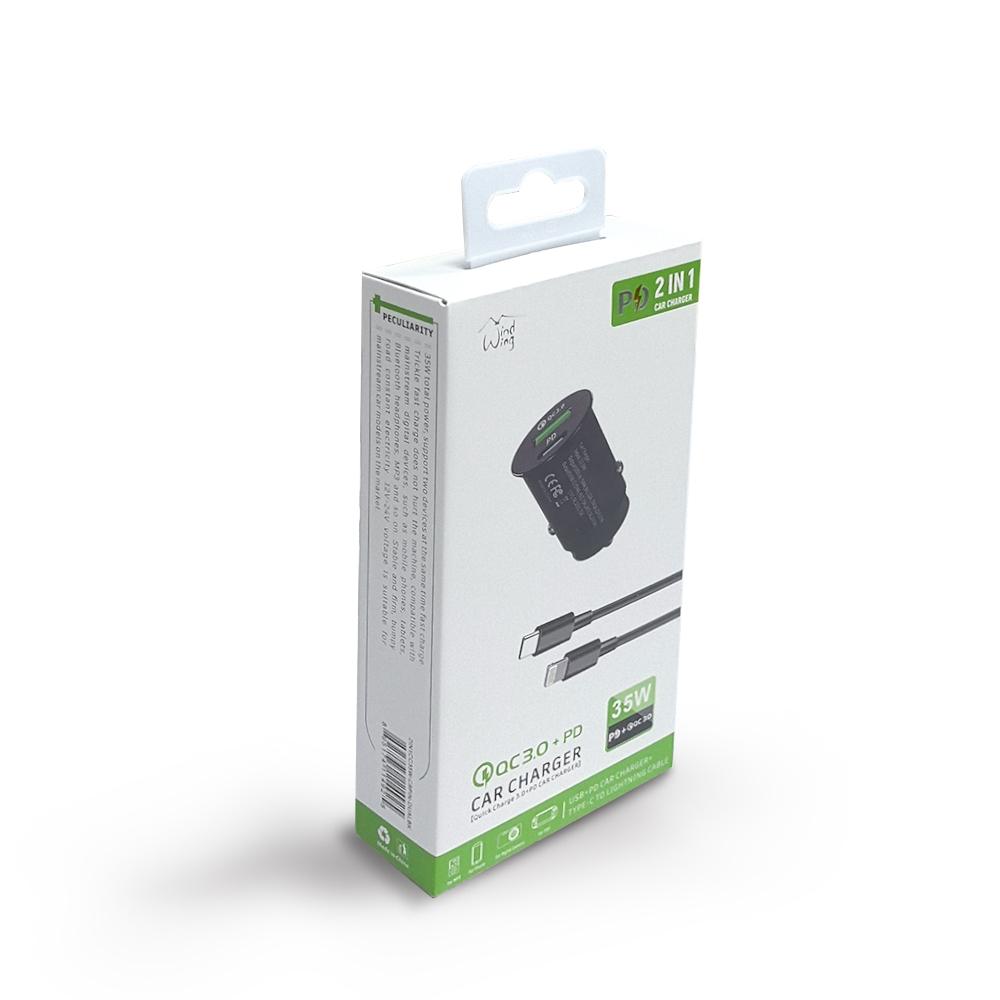 35W Fast Car charger 2 in 1 with Dual ports, C to 8 Pin cable in Black, photo 4 of 4