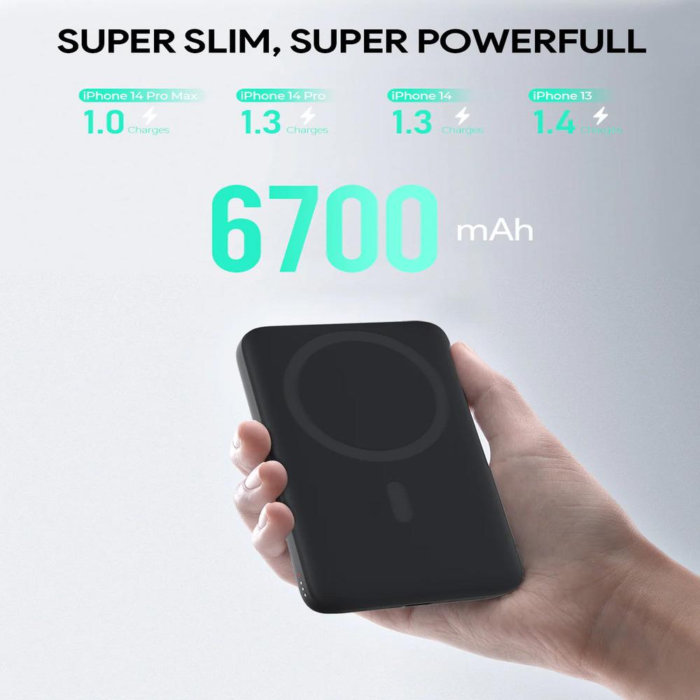 AUKEY MagFusion 6700mAh 20W Magnetic Wireless Charging Power Bank USB C-C Included - Gray