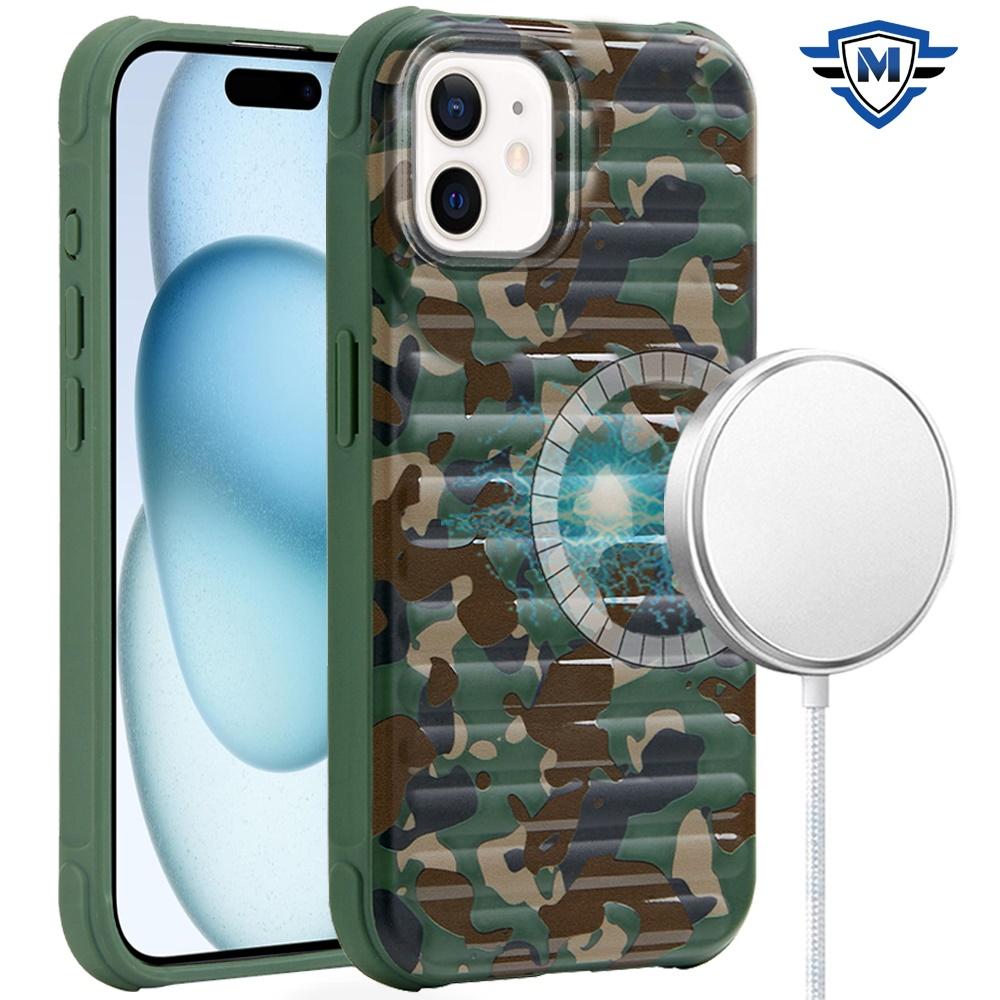 iPhone 15 METKASE Chrome Lined Pattern [Magnetic Circle] Premium Case - Camo Leopard
