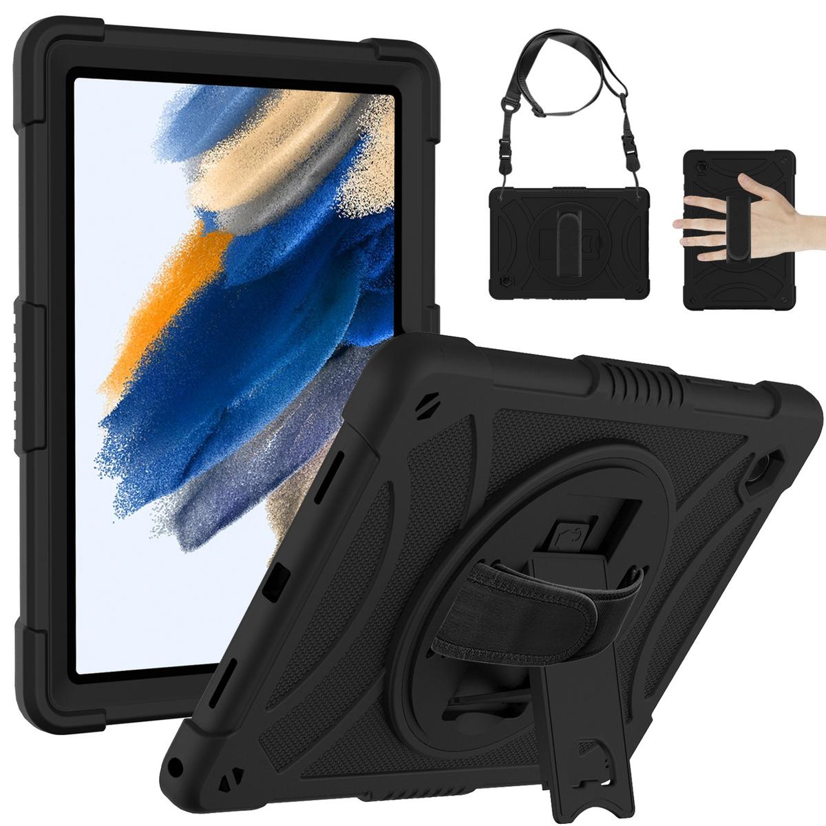 Samsung Galaxy Tab A8 10.5 inch (2022) Tablet Hand and Shoulder Strap with Kickstand 3in1 Tough Hybrid - Black