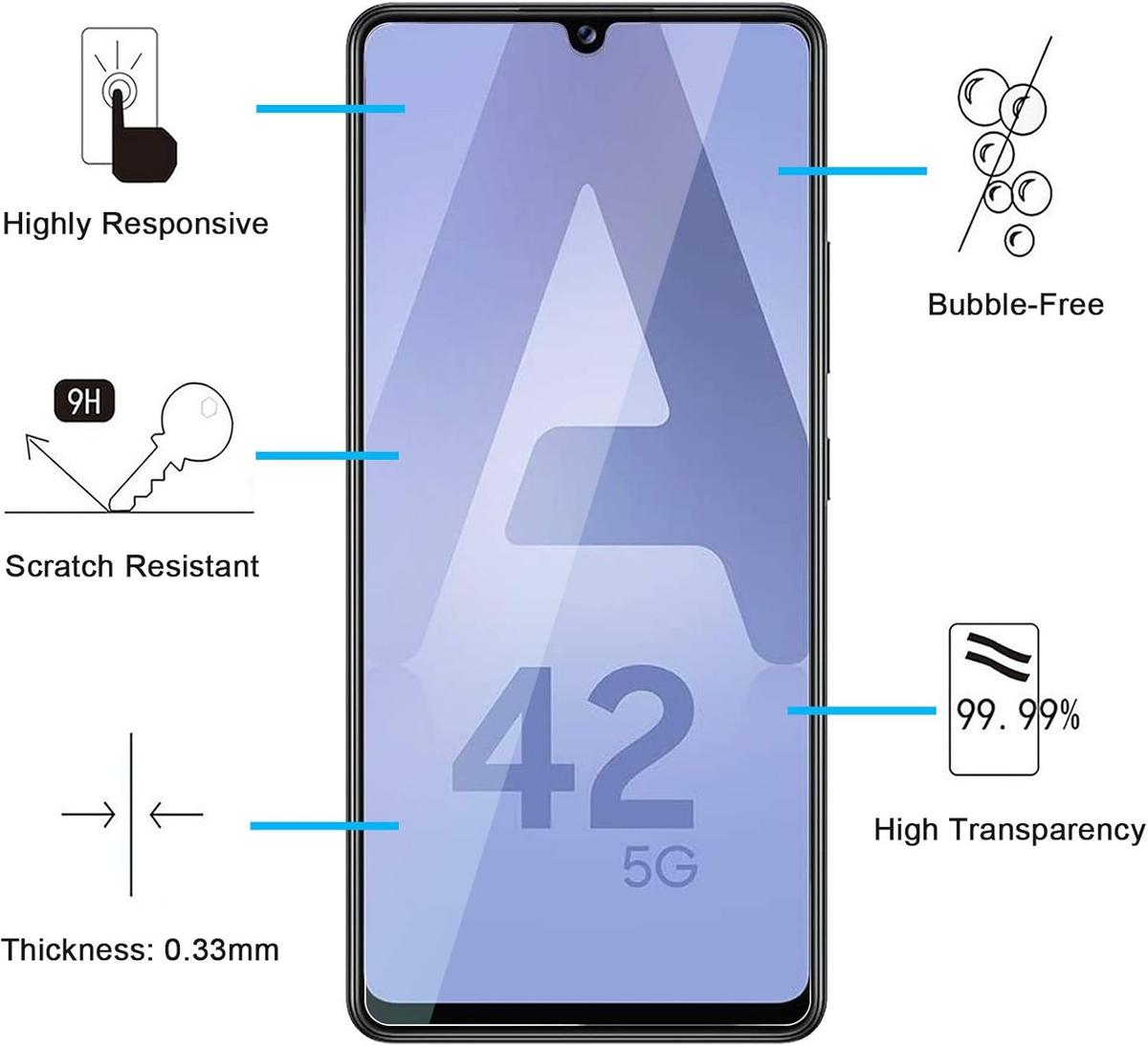 Pack of 3 Samsung Galaxy A42 Screen Protectors – Premium Tempered Glass, Anti-Scratch, Bubble-Free & HD Clear, photo 2 of 4