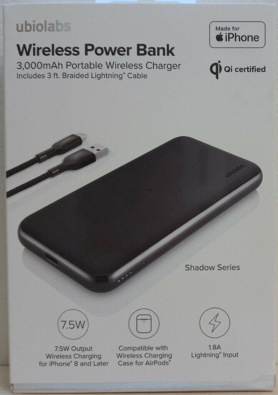 New Ubiolabs Shadow 3000mAh Wireless w/ Lightnng Cable Power Bank For iPhone