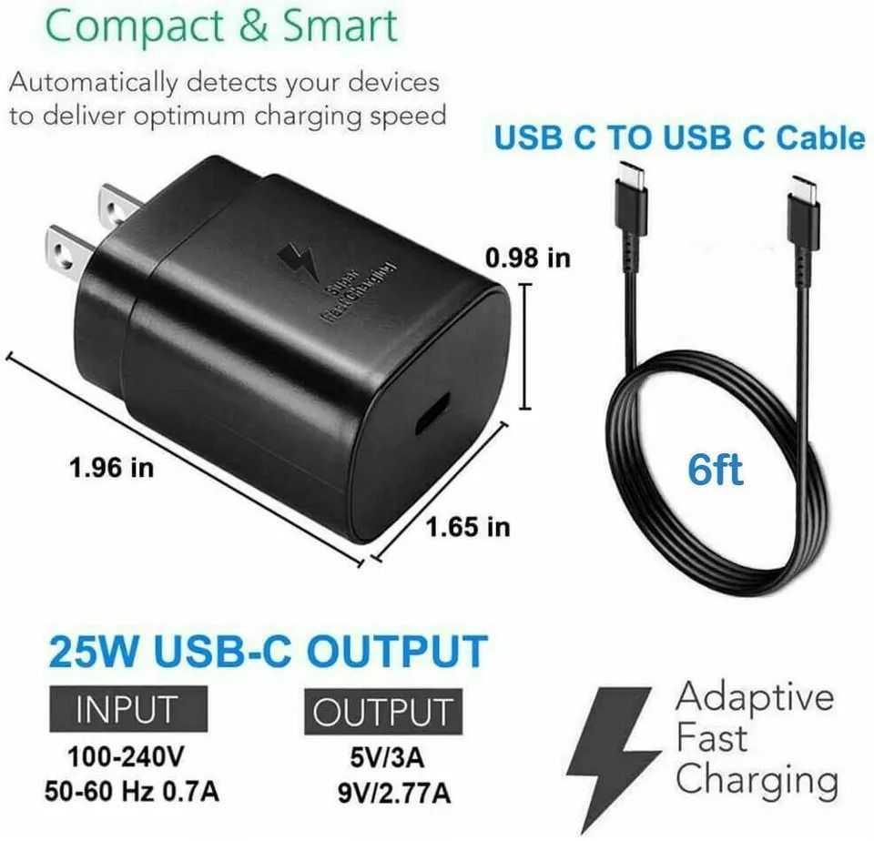 25w Type USB-C Super Fast Wall Charger+6FT Cable For Samsung Galaxy S23 S22 S21, photo 3 of 4