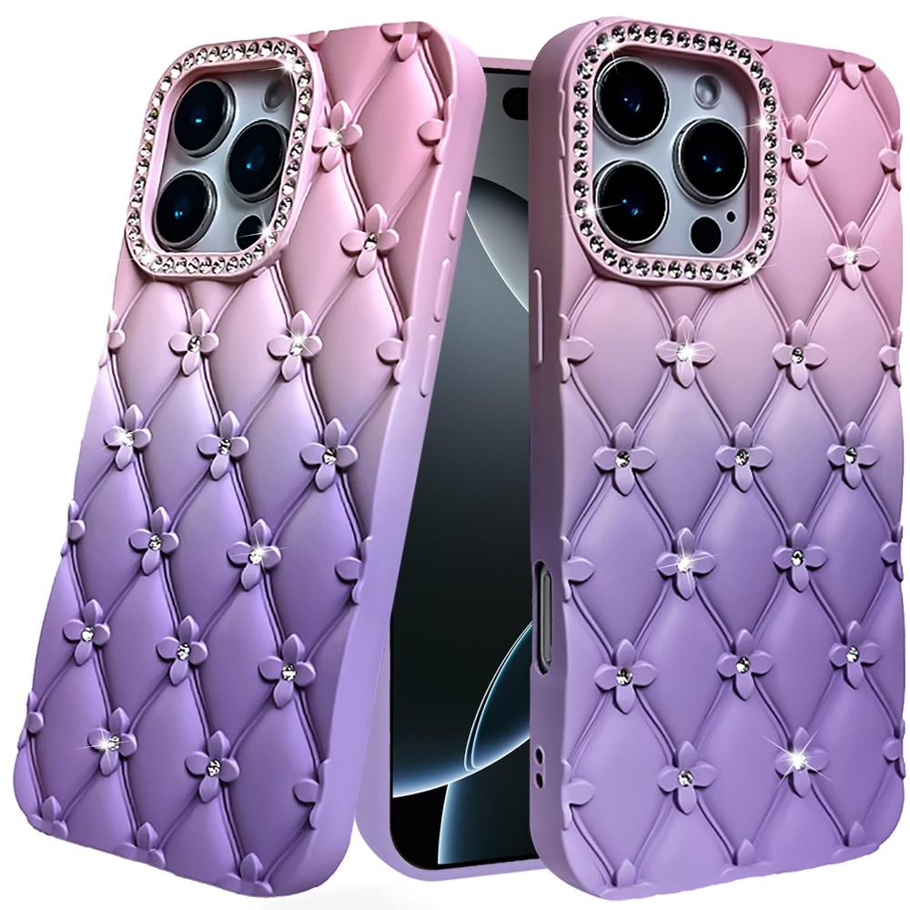 Luxury Gradient Floral Quilted Rhinestone Phone Case for iPhone 16 Pro Max | Available in Multiple Colors | US Seller | Free Delivery