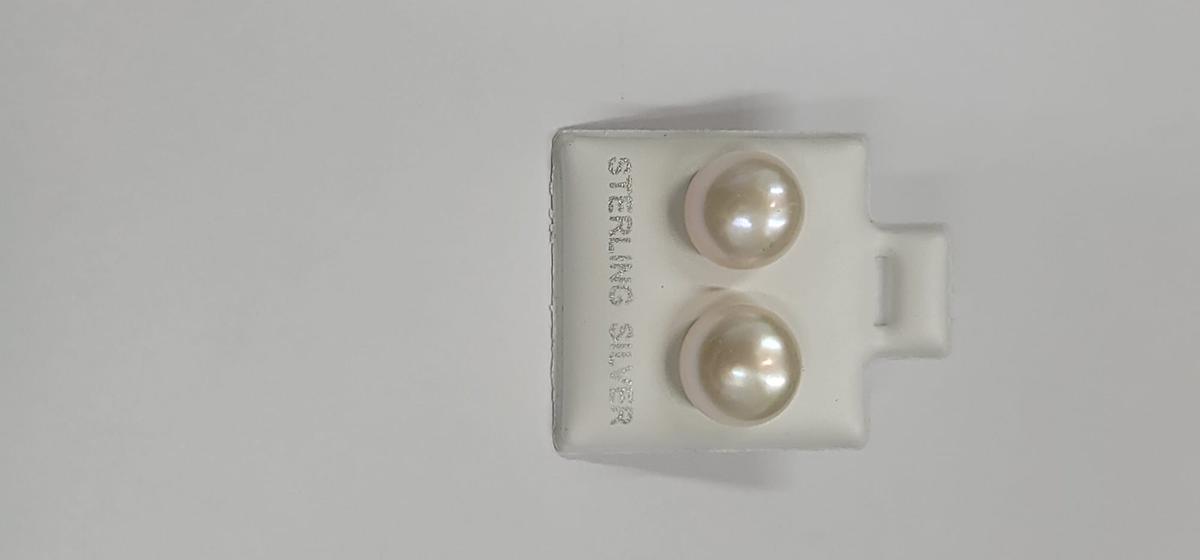 Beautiful pearl earrings, Sterling silver 925/- rhodium-plated, SW cultured pearl, 8.0-8.5mm, photo 3 of 3
