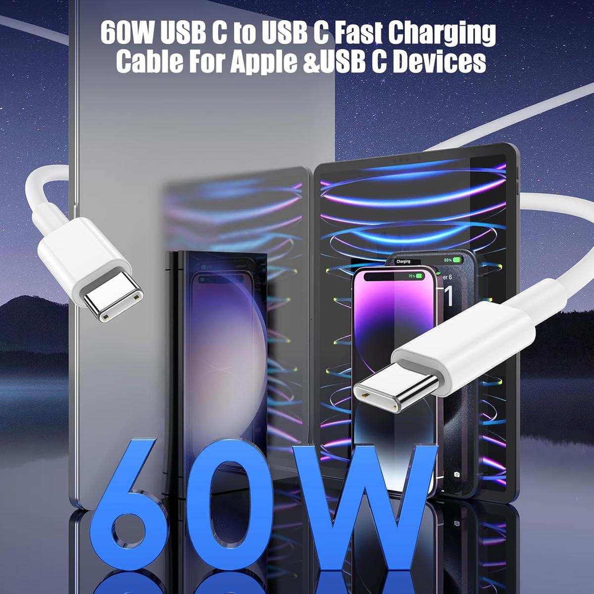 Pack of 3 Type C to Type C Cable – Reliable Fast Charging Cord for iPhone, iPad, and MacBook Series, photo 2 of 3