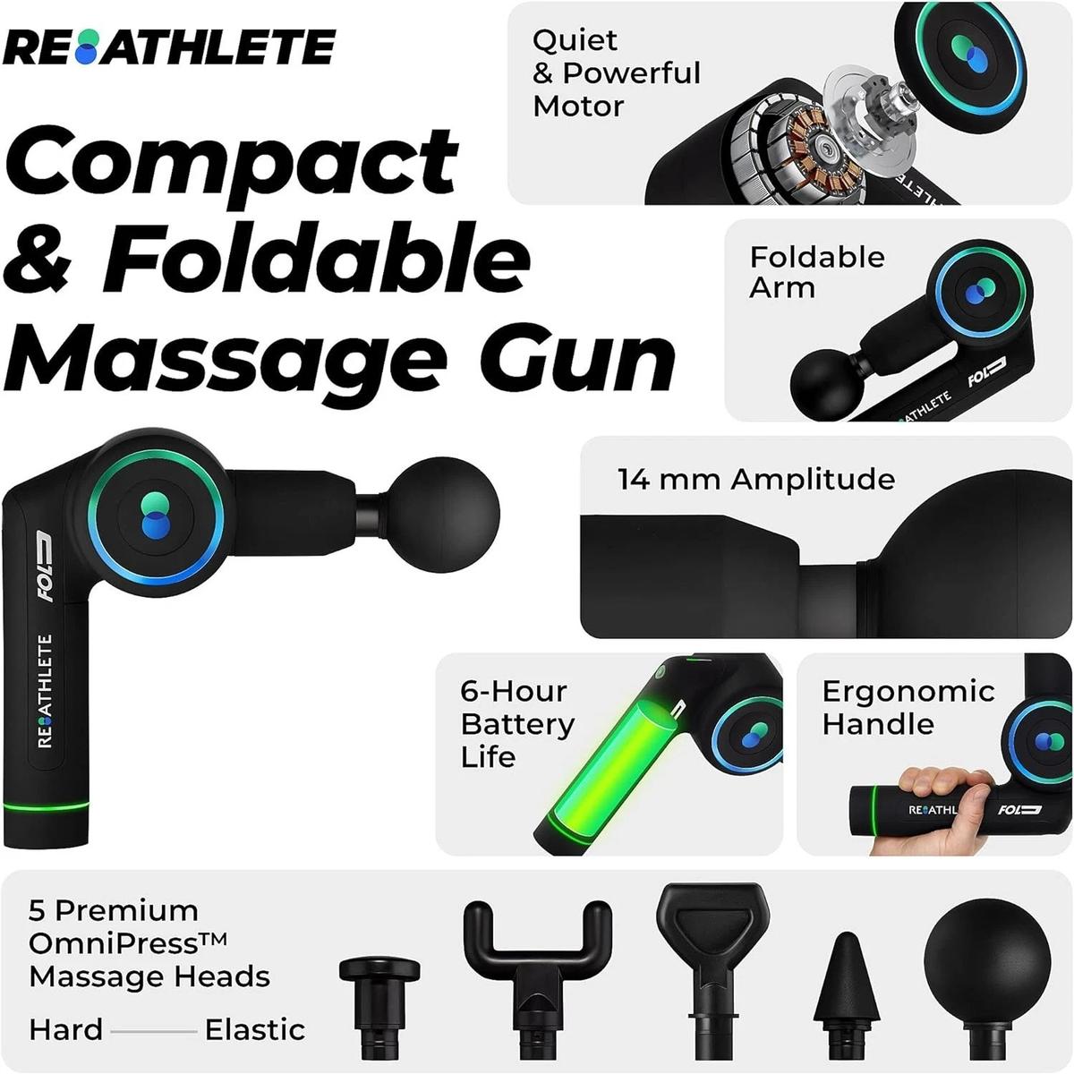 Reathlete FOLD Interchangeable Folding Percussion Massage Therapy Gun, photo 5 of 5