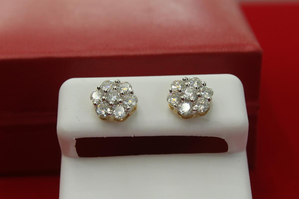 10K Gold With VVS Moissanite Flower Earrings -Screw Back