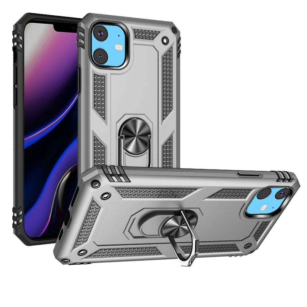 iPhone 15 Ring Magnetic Kickstand Hybrid Case Cover - Silver
