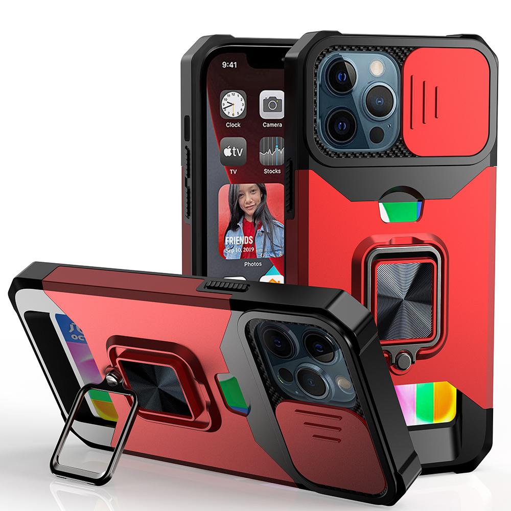 iPhone 12 & iPhone 12 Pro (Open Camera Hole) Multi-Functional Card Slot Hybrid Case with Magnetic Ring Stand, photo 5 of 7