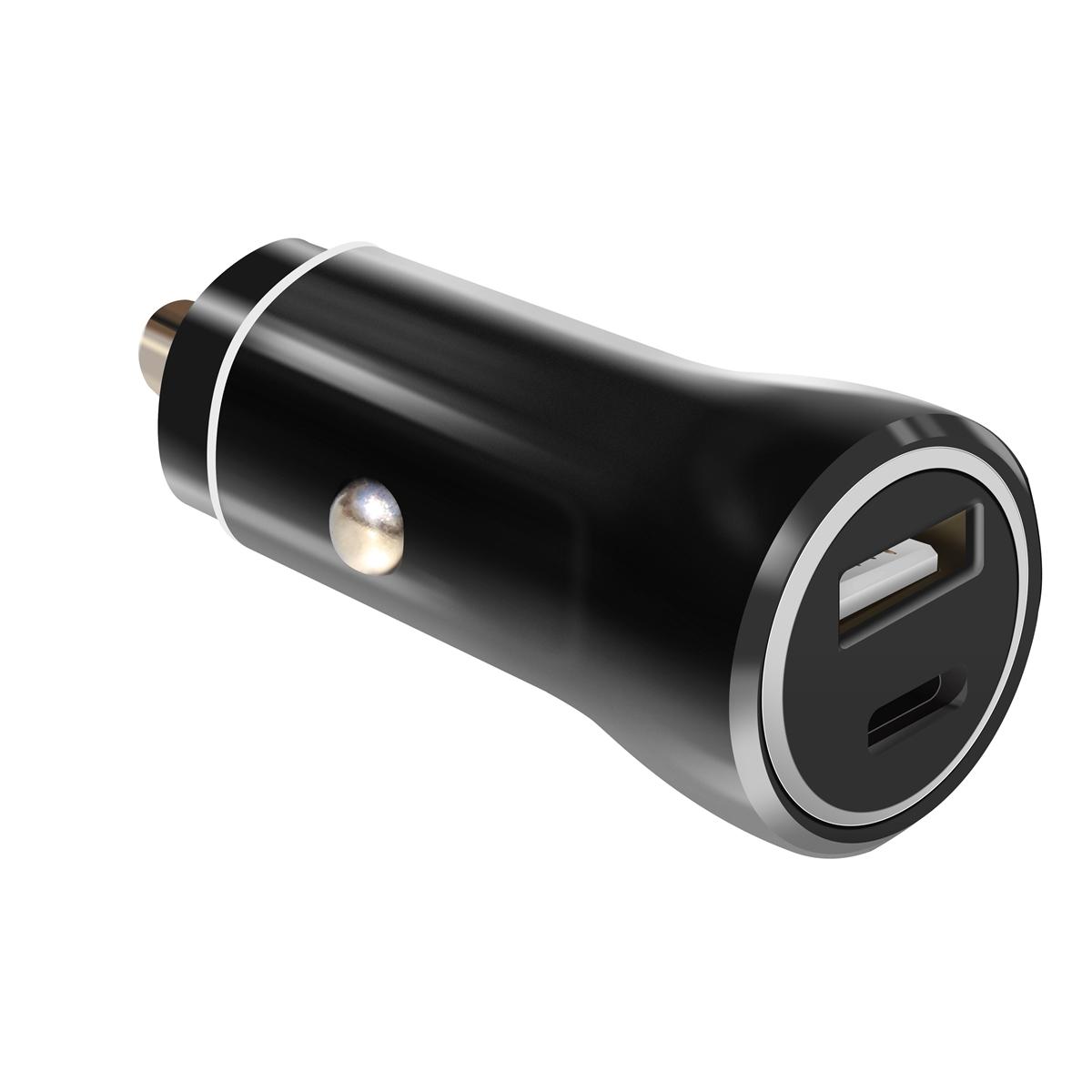 2-IN-1 18W PD Fast Type C&USB Dual Ports Car Charger+Type C to 8 pin Cable in Black, photo 2 of 5