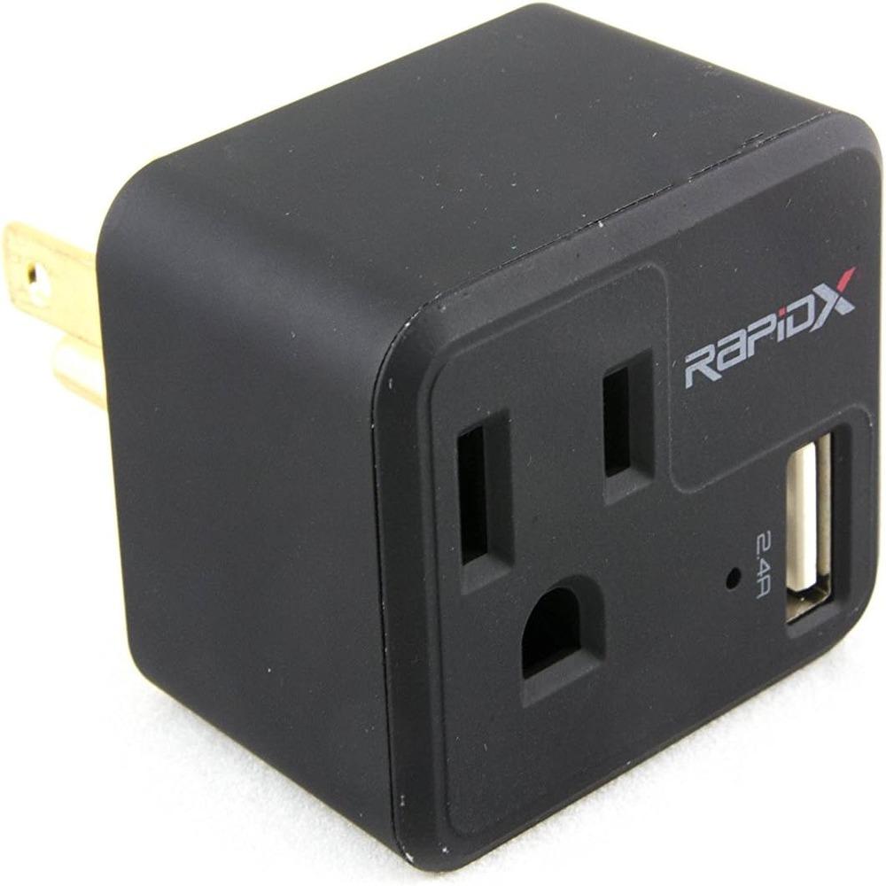 RapidX PowX Wall Outlet with DUAL USB Charger - BLACK