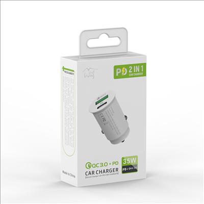 TYPE-C AND USB CAR CHARGER 35W in White