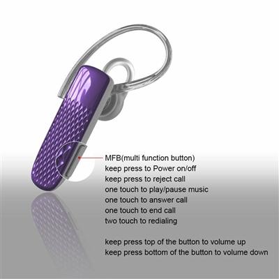 In Ear Mono Bluetooth Earpieces with Microphone and Music 618M in Purple, photo 3 of 7
