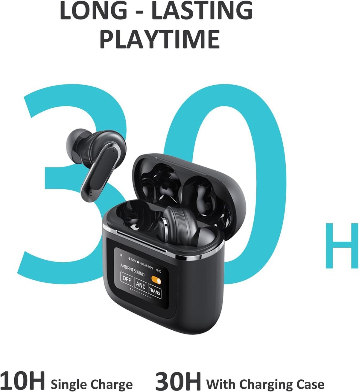 Touch Screen Earbuds, Active Noise Cancelling True Wireless Stereo Bluetooth 5.3 Waterproof LED Smart Screen Earbuds, 30H Long Playtime 10mm Drivers with Big Bass, 4 Mics for AI Clear Calls, photo 4 of 4