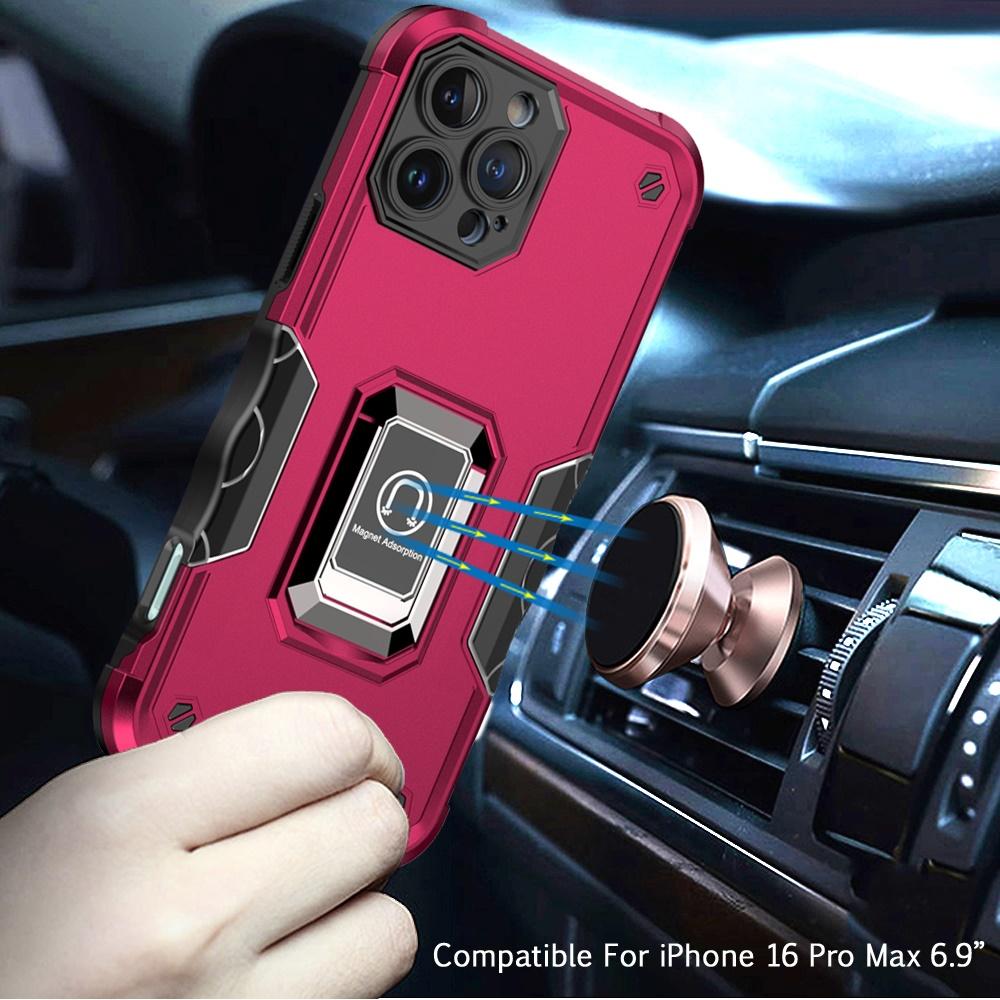 iPhone 16 Pro Max 6.9-Inch OPTIMUM Magnetic Ring Stand Hybrid Case – Shockproof Dual-Layer Cover with 360° Rotating Kickstand & Magnetic Mount Support, photo 4 of 9