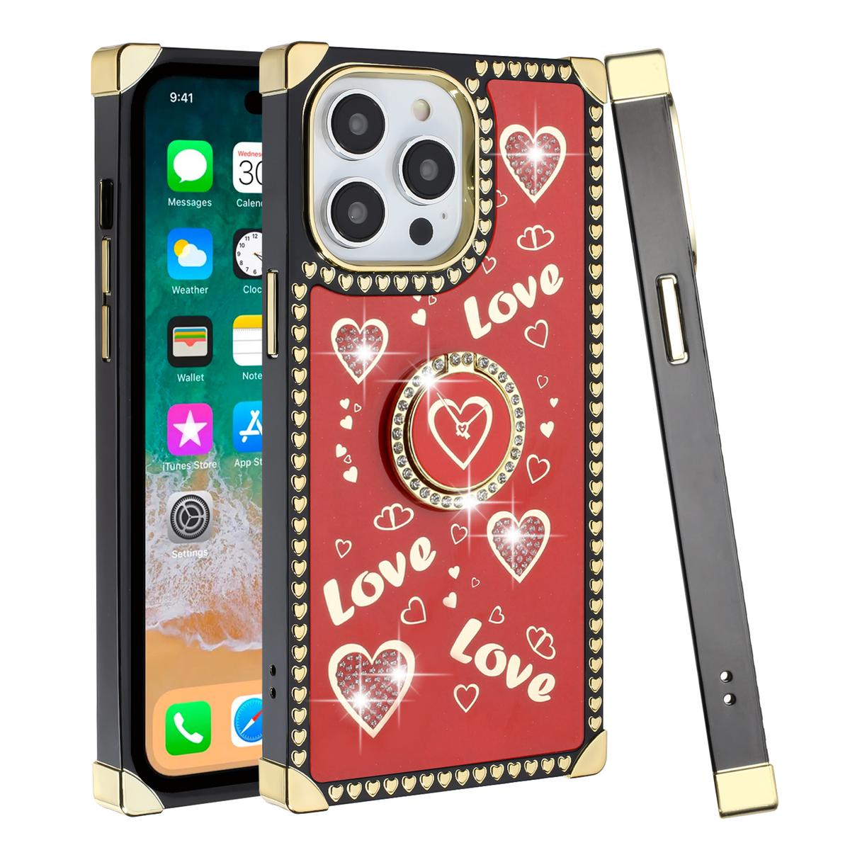 iPhone 15 Pro Passion Hearts Smiling Diamond Ring Stand Case Cover, photo 6 of 15