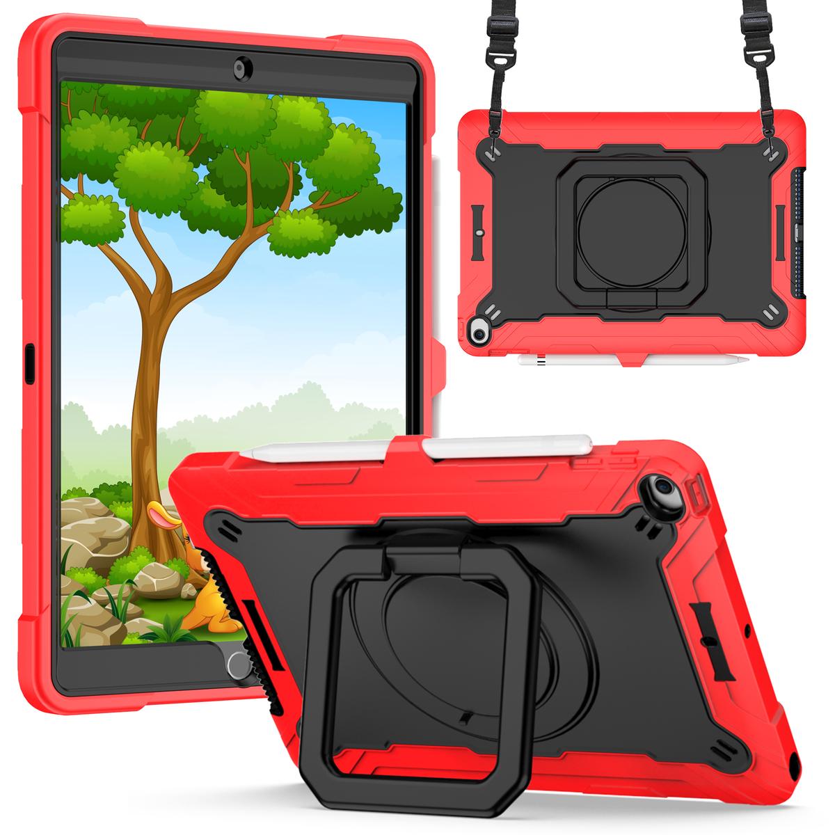 Samsung Galaxy Tab S9 Plus Tablet Tough Hybrid Rotating 360 Degree Kickstand - Red+Black
