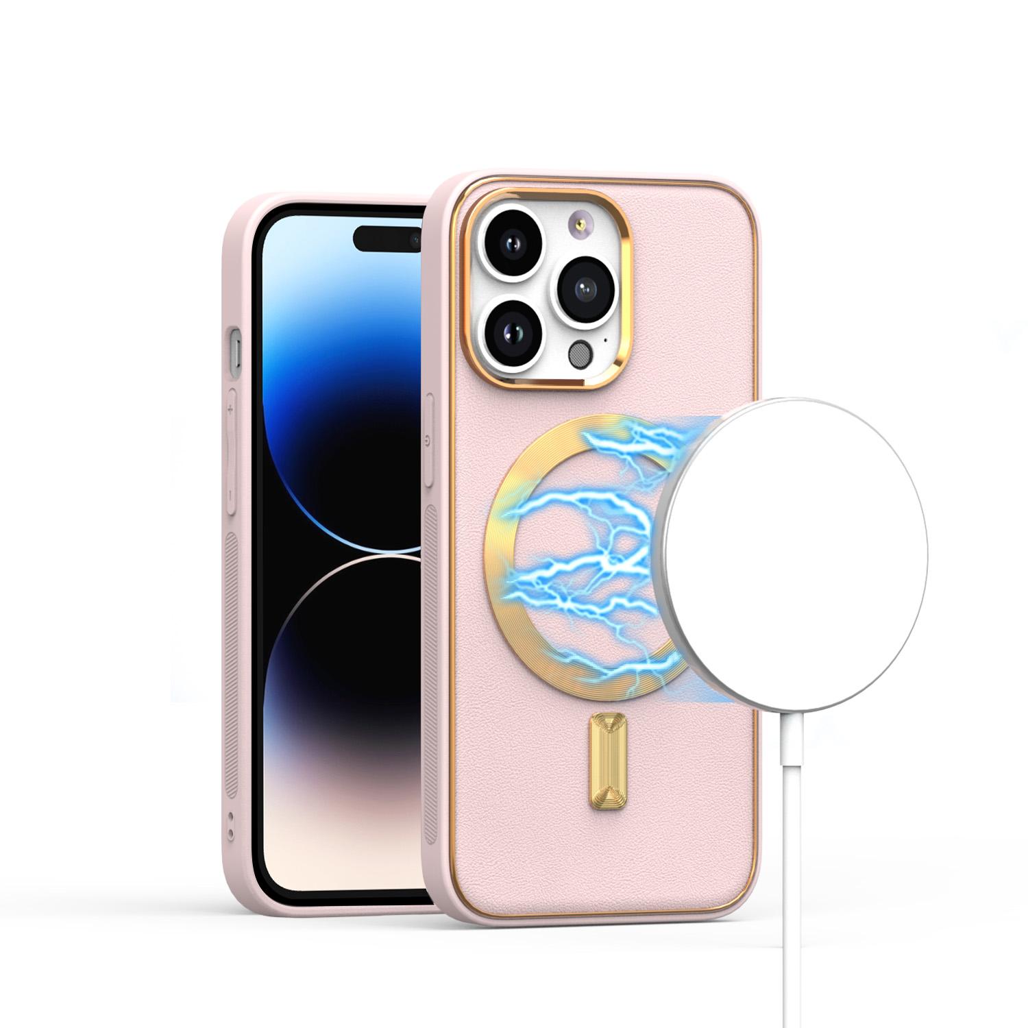 iPhone 15 Ultimate Quality PU Leather Hybrid Case Cover - Light Pink