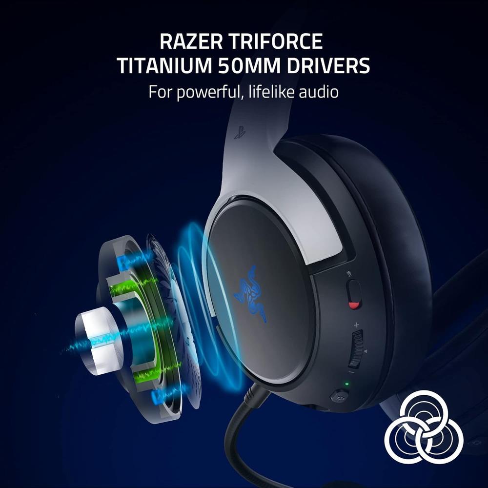 Razer Kaira Pro HyperSpeed Wireless Gaming Headset with Haptics for PlayStation 5 / PS5, PS4, PC, Mobile: Titanium 50mm Drivers - Hybrid Mic - Low Latency Bluetooth - 30 Hr Battery - White & Black, photo 5 of 8
