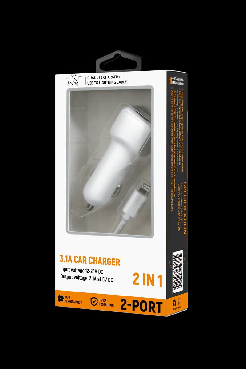 2 in 1 Fast Dual USB Car Charger and Lightning Cable Cord For iPhone 12 Pro Max/ 12 Pro/ 12/ 12 mini in White, photo 2 of 5