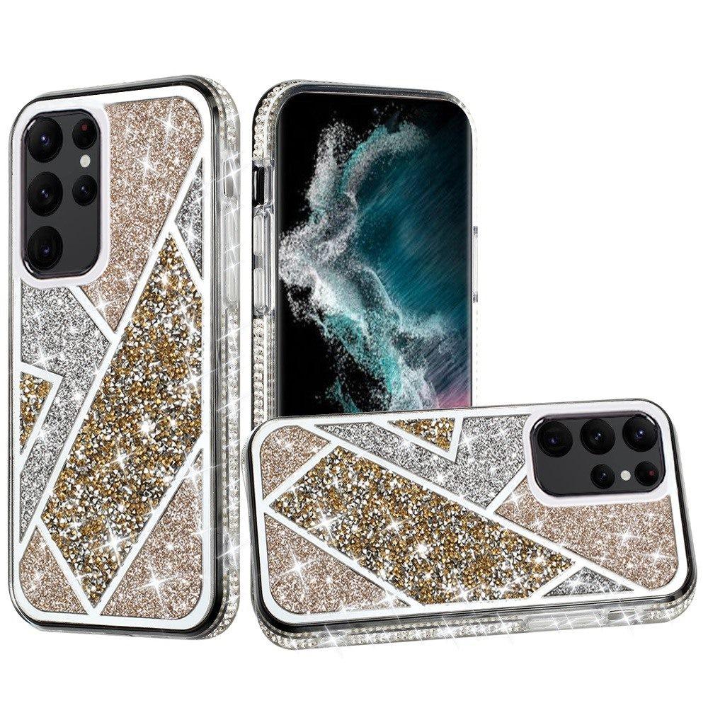 iPhone 15 Rhombus Bling Glitter Diamond Case Cover - Gold