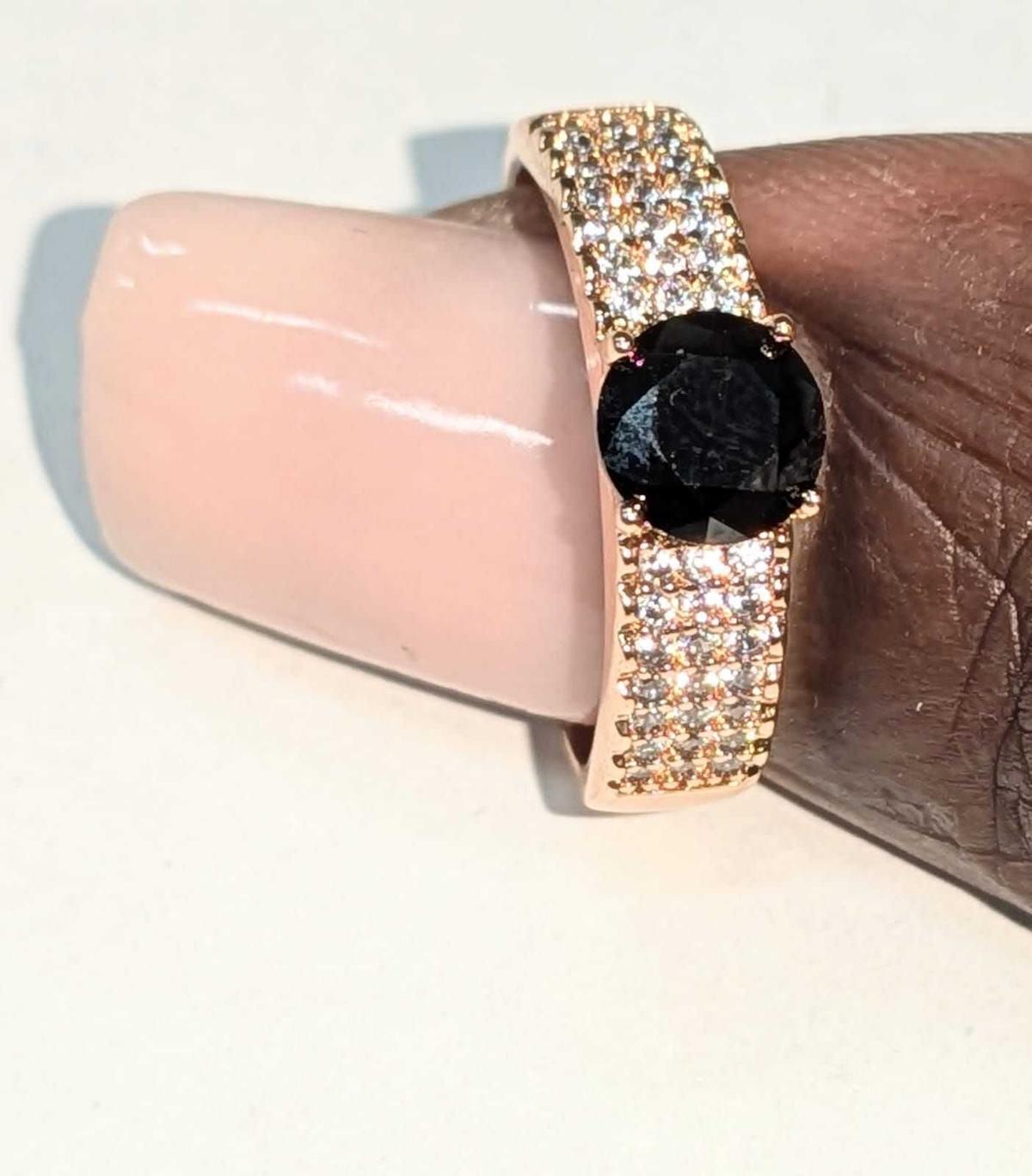 Elegant Black Stone Gold Plated Crystal Ring For Girls/Women