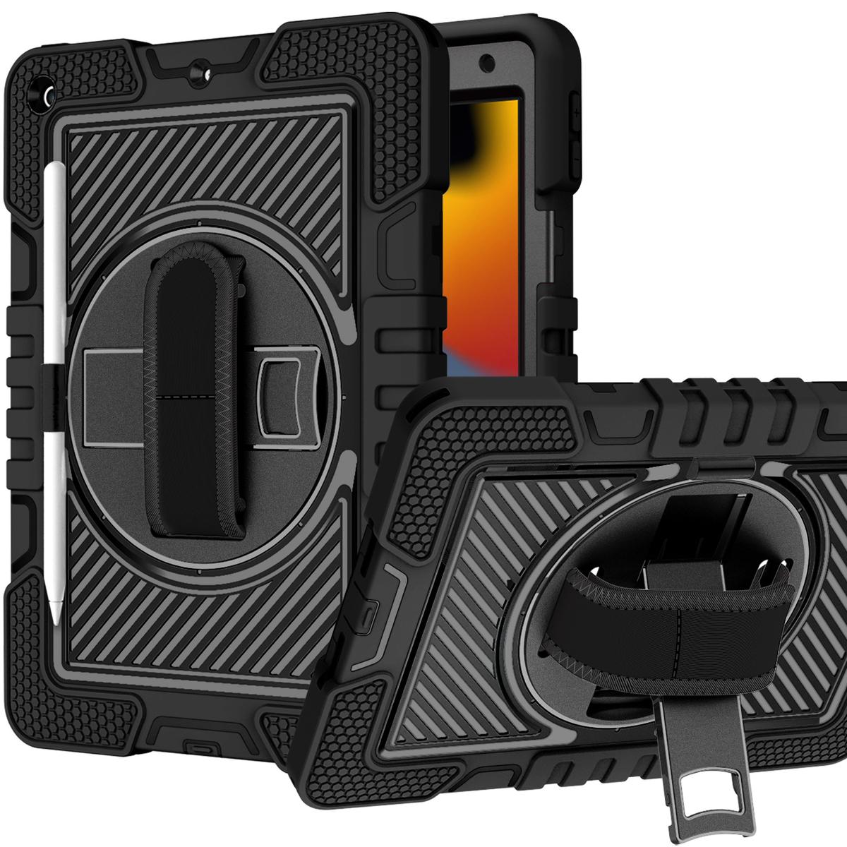 Apple iPad 9th Gen 10.2 inch (2021) 3in1 Multi-Functional Tablet Case for Hand, Shoulder, Pencil & Stand - Black