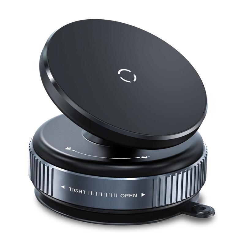 Vacuum Magnetic Car Phone Mount with 360 Degree Rotation and 20 Magnets, Black