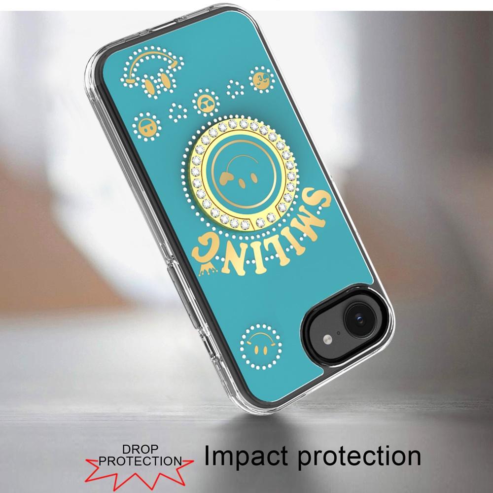 iPhone 16E (E Edition) / SE4 (2025) Smiling Glitter Ornament Bling Hybrid Case with 360° Ring Stand – Sparkly Dual-Layer Protection, photo 4 of 9