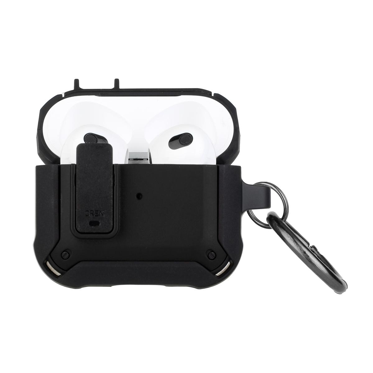 AirPods 1/2 Switch Closure Premium Ultra ShockProof Hybrid With Metal Hook Case Cover - Black+Black