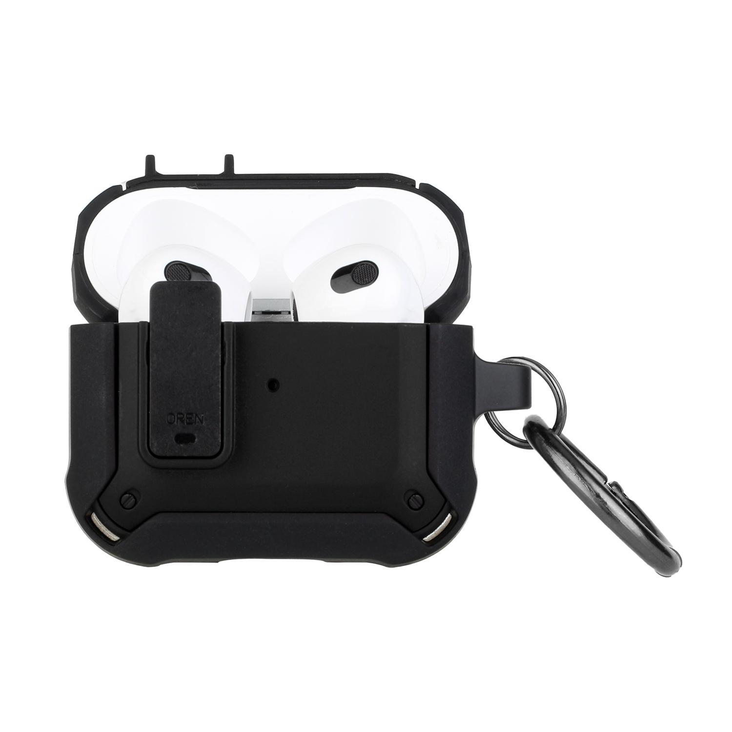 AirPods 1/2 Switch Closure Premium Ultra ShockProof Hybrid With Metal Hook Case Cover - Black+Black