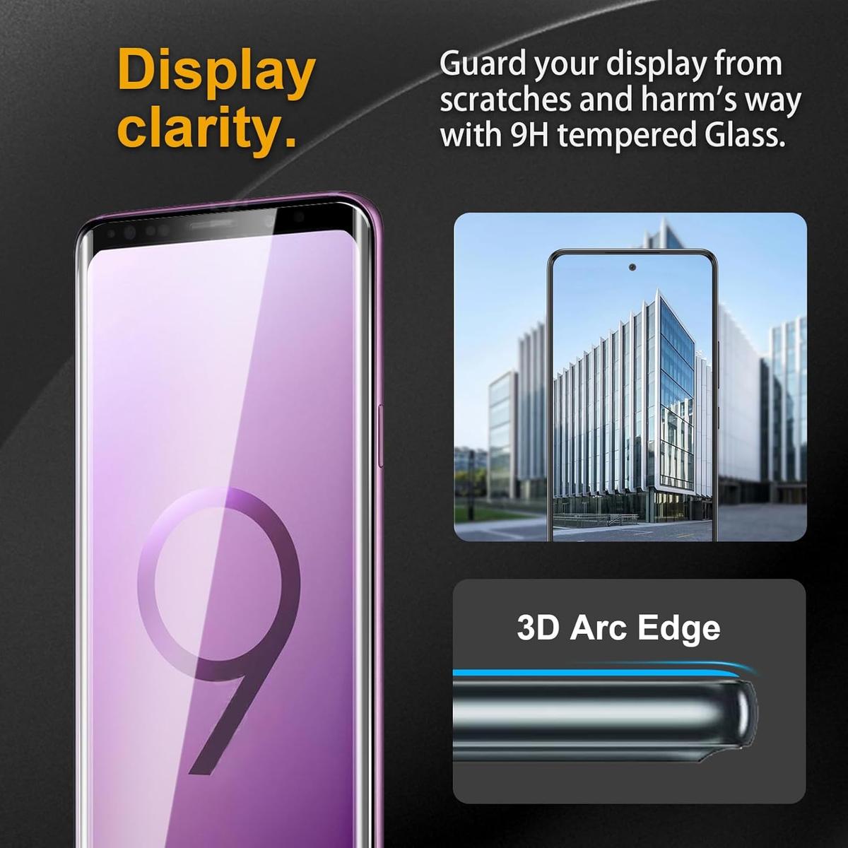 Pack of 3 Samsung Galaxy S9 Plus Tempered Glass Screen Protectors – Case Friendly, HD Clear & Bubble-Free Application, photo 2 of 5