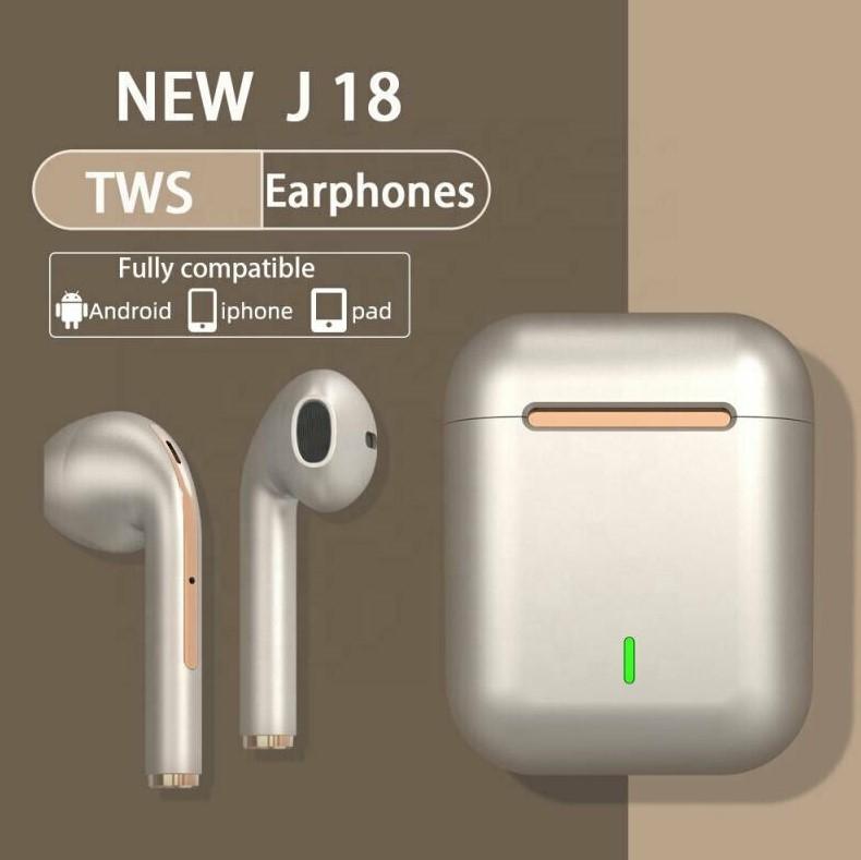 TWS J18 Wireless 5.0 Bluetooth Earphones Noise Cancelling Microphone Water Proof- White