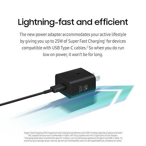 Samsung 25W Wall Charger Power Adapter, Cable Not Included, Super Fast Charging, Compact Design, Energy Efficient, Compatible with Galaxy and USB Type C Devices, Black - Color Black, photo 2 of 6