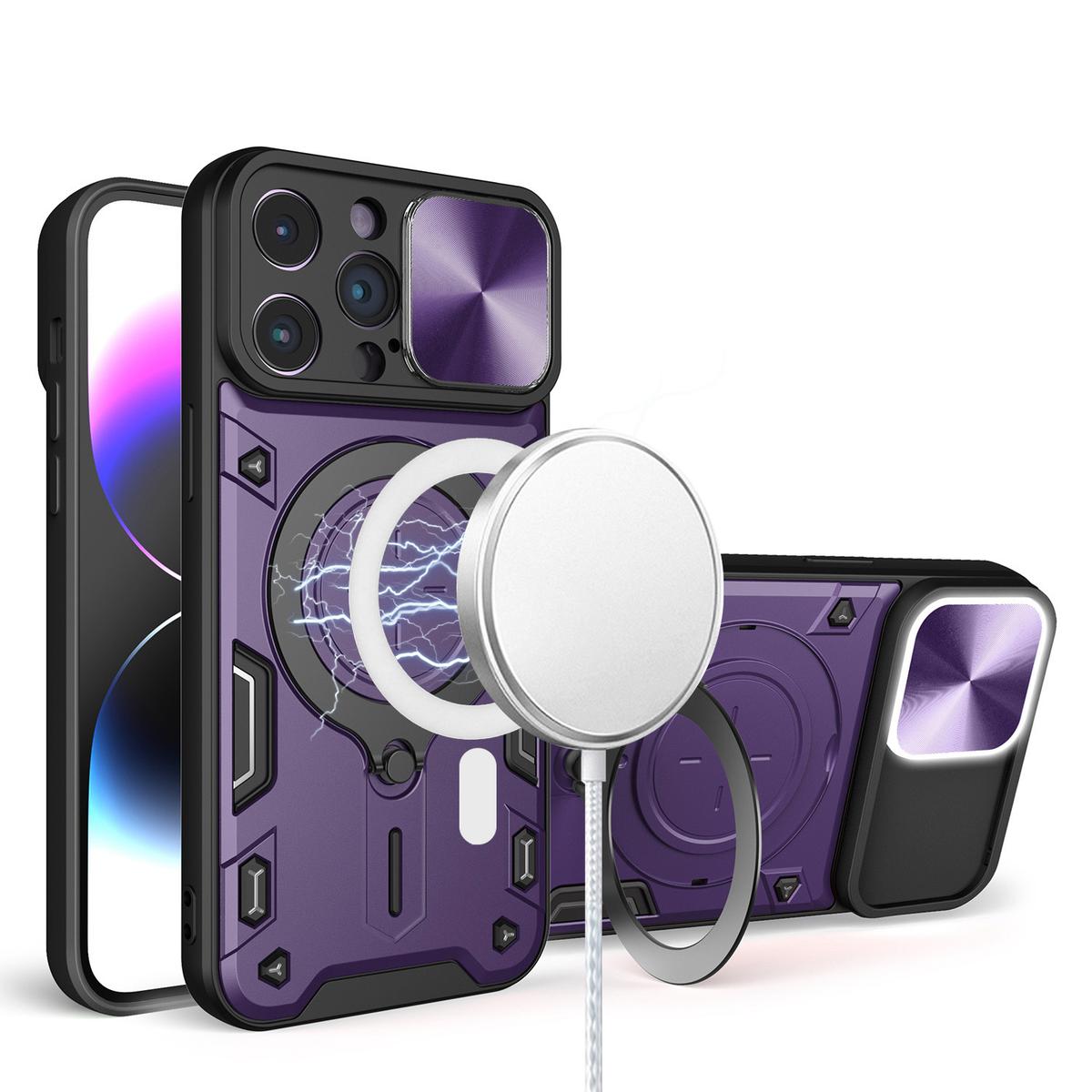 iPhone 15 Magnetic Ring Stand Classic Design FULL Camera Protection Hybrid Case - Dark Purple