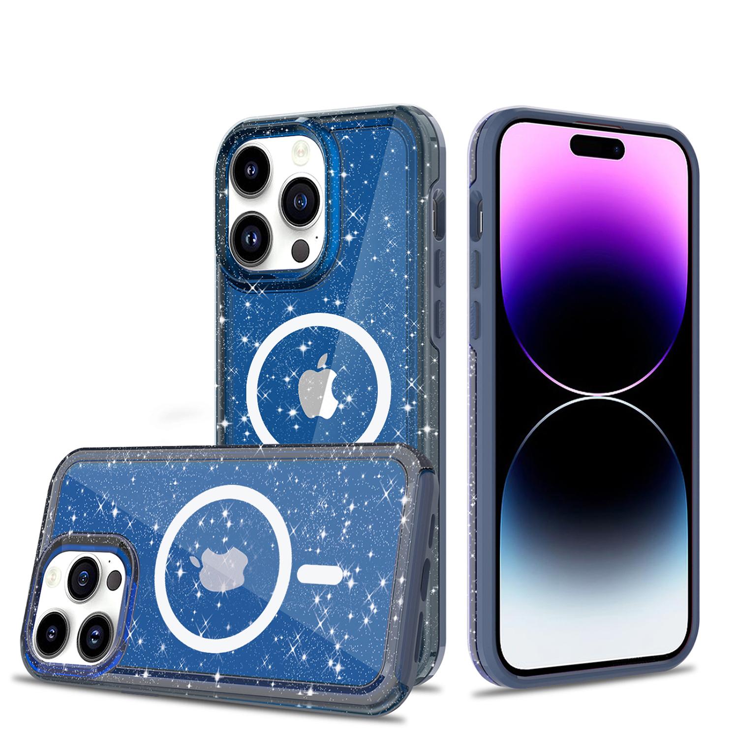 iPhone 15 Transparent Glitter 2.0mm Thick Hybrid Case Cover - Blue