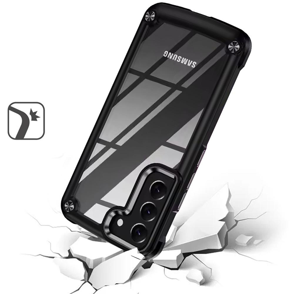 Samsung Galaxy S22 Ultimate CaseX Transparent Hybrid Case with Metal Buttons And Camera Edges - Black