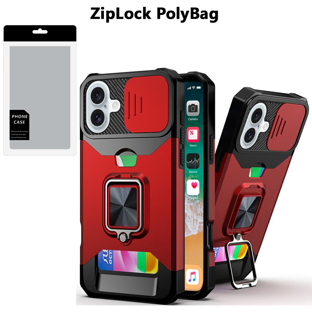 iPhone 16 Plus 6.7" Magnetic Card Holder Case with Ring Kickstand | Hybrid Shockproof Camera Protection Cover, photo 3 of 3