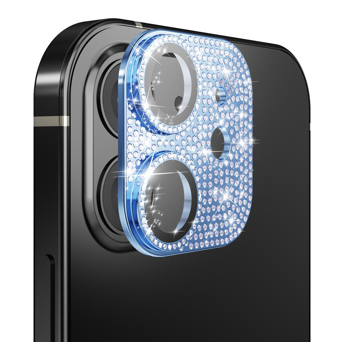 Apple iPhone 12 Diamond Bling Camera Lens Full Tempered Glass - Blue
