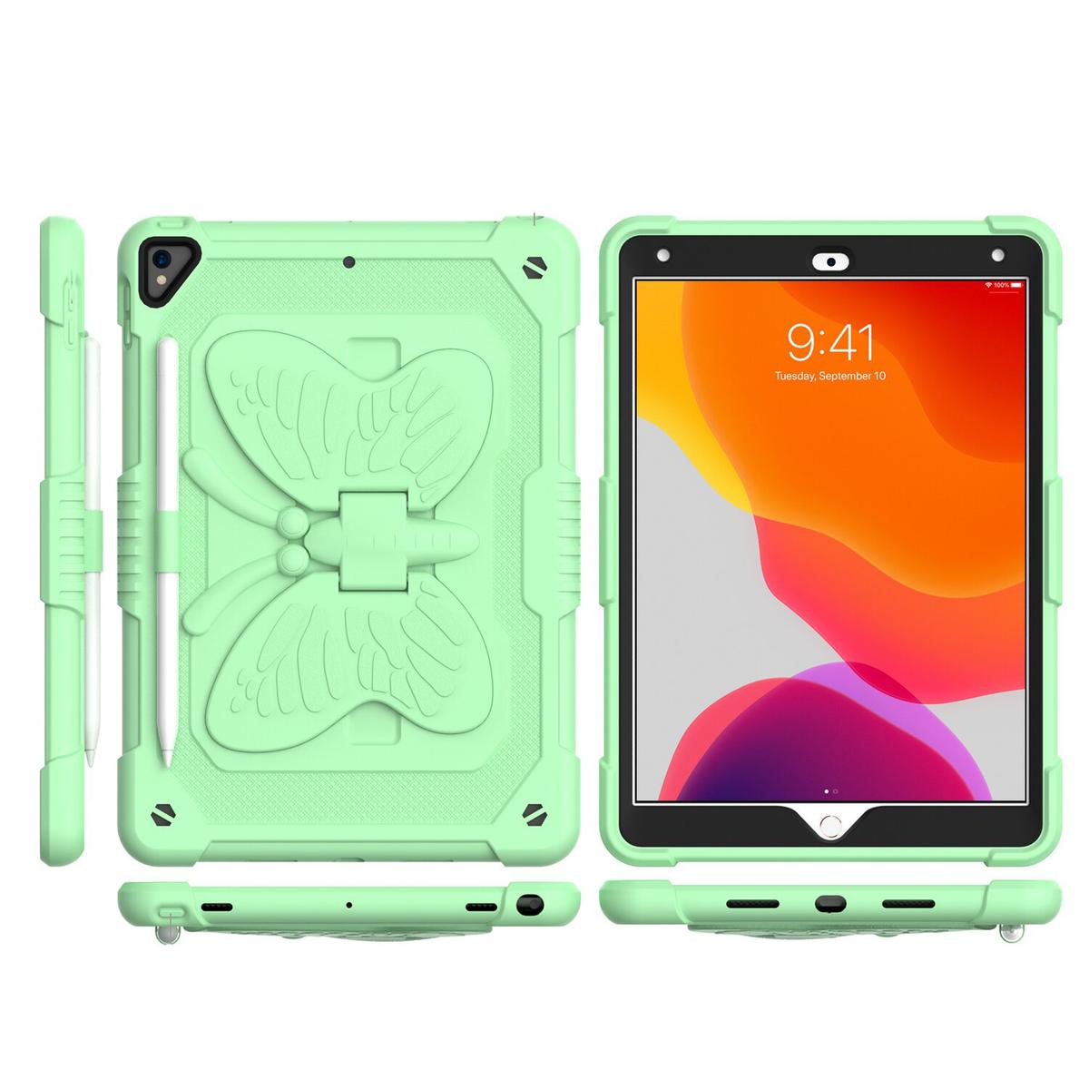 Apple iPad 9th Gen 10.2 inch (2021) Butterfly Kickstand 3in1 Tough Hybrid Case Cover with Shoulder Strap - Light Green