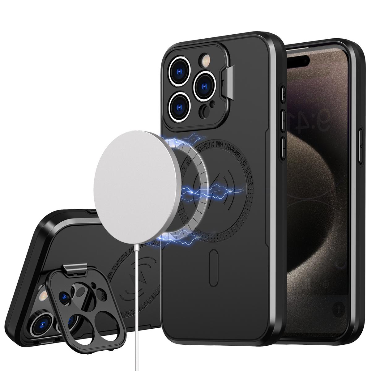 iPhone 15 Magnetic Ring Circle Hybrid Case with Camera Cap, Kickstand & UV Painted Matte Finish