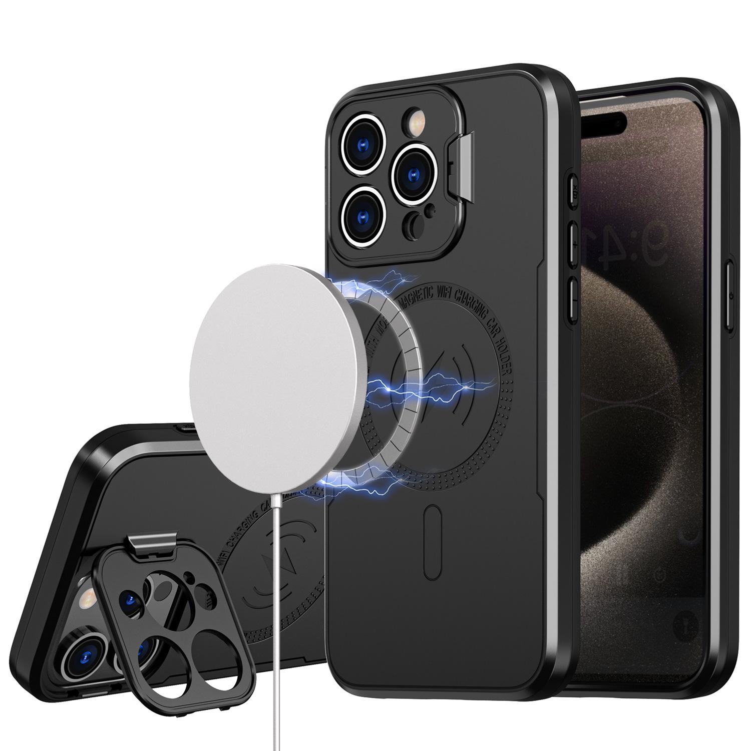 iPhone 15 Magnetic Ring Circle Hybrid Case with Camera Cap, Kickstand & UV Painted Matte Finish
