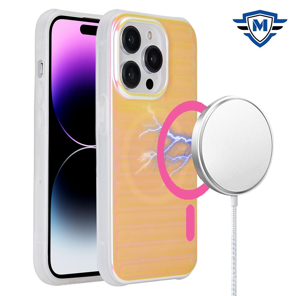  iPhone 15 METKASE Chrome Lined Pattern [Magnetic Circle] Premium Case - Brown product