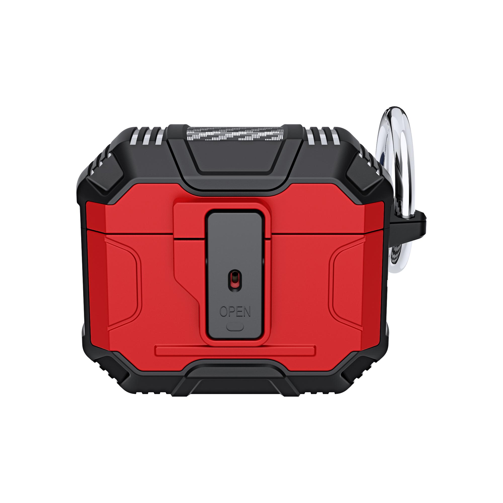 AirPods 3 Rugged ShockProof Hybrid With Open Button Metal Hook Case Cover - Red