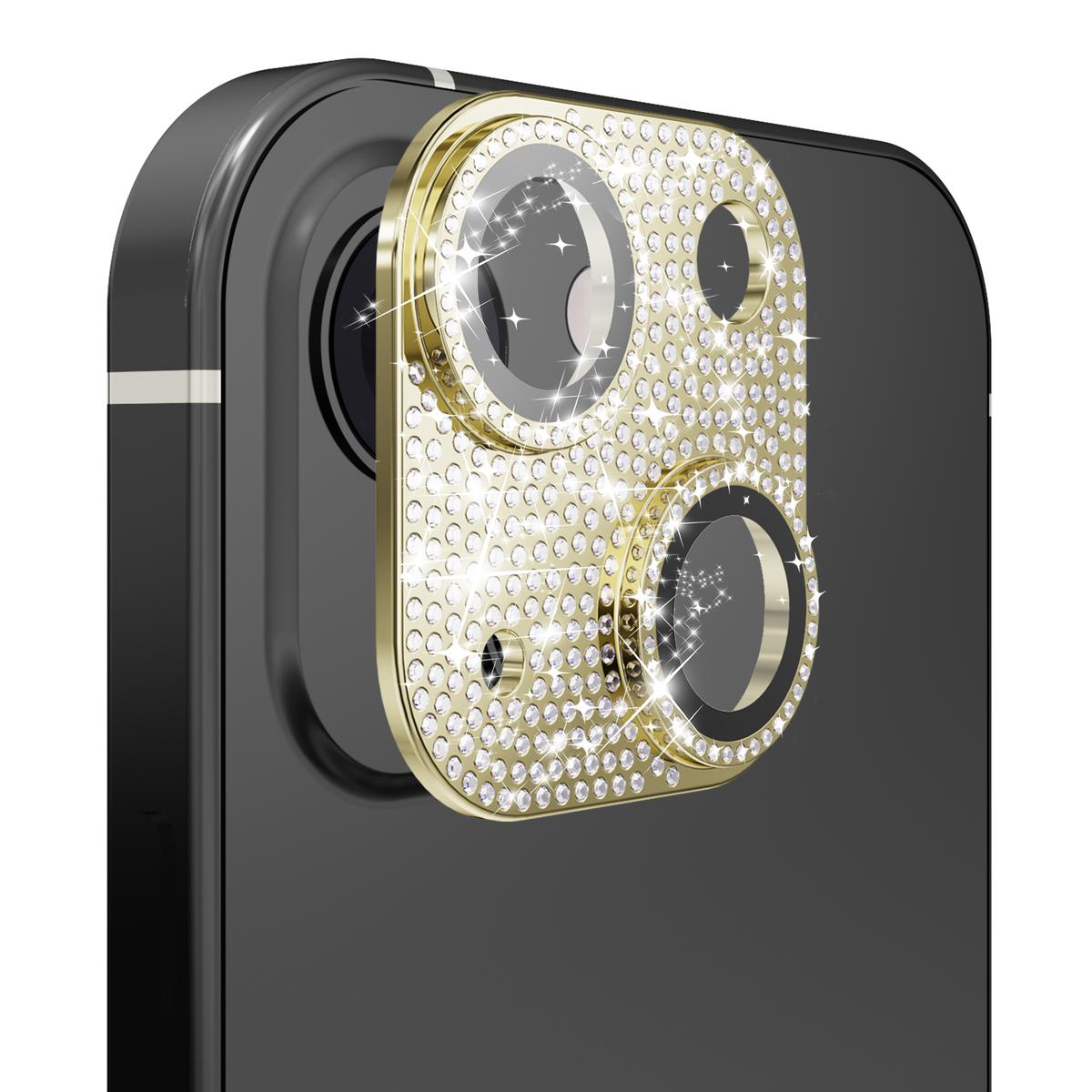 For iPhone 15 Pro Diamond Bling Camera Lens Full Tempered Glass - Gold, photo 2 of 2