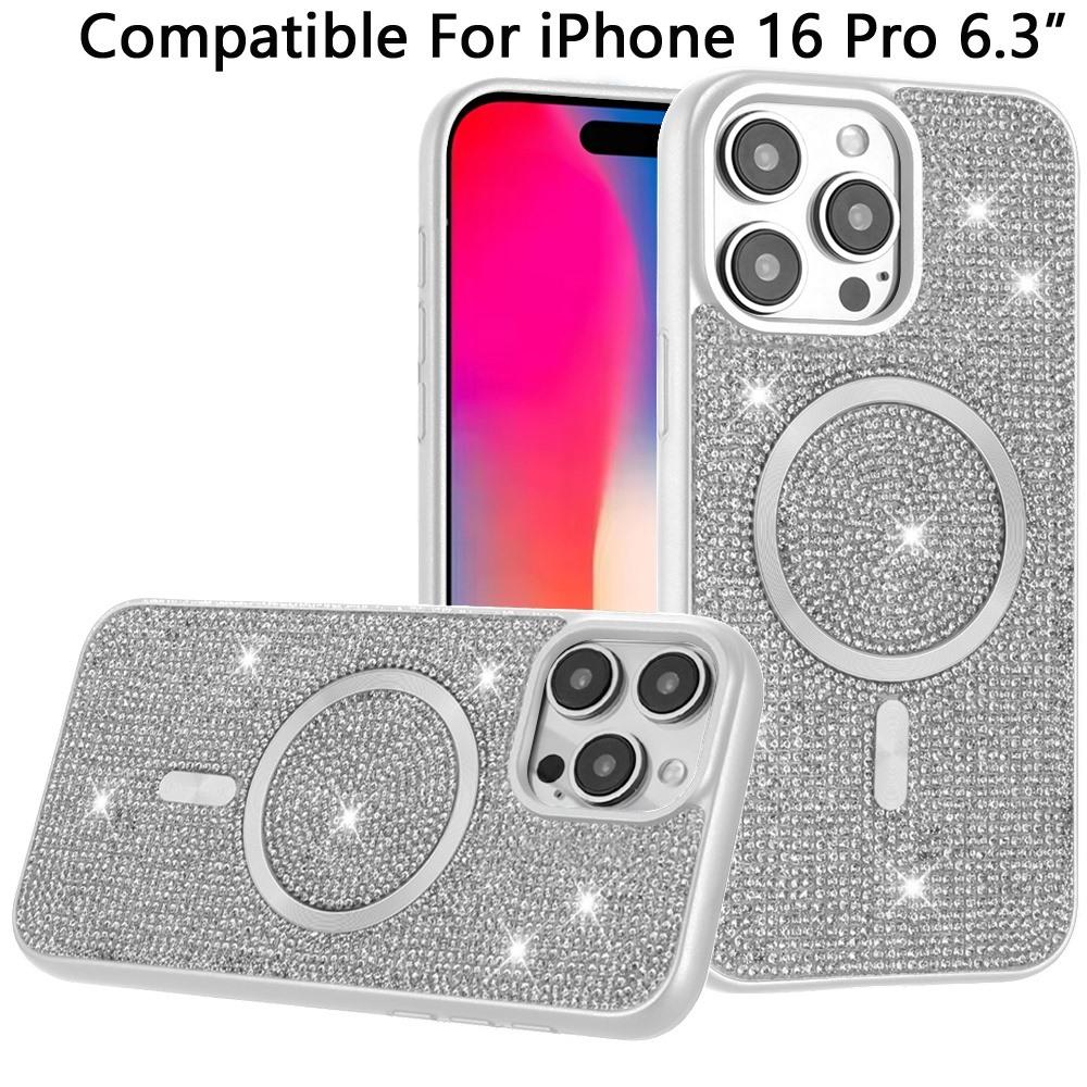 For iPhone 16 Pro 6.3 inch Diamond [Magnetic Circle] with CD Pattern Hybrid - White, photo 2 of 3